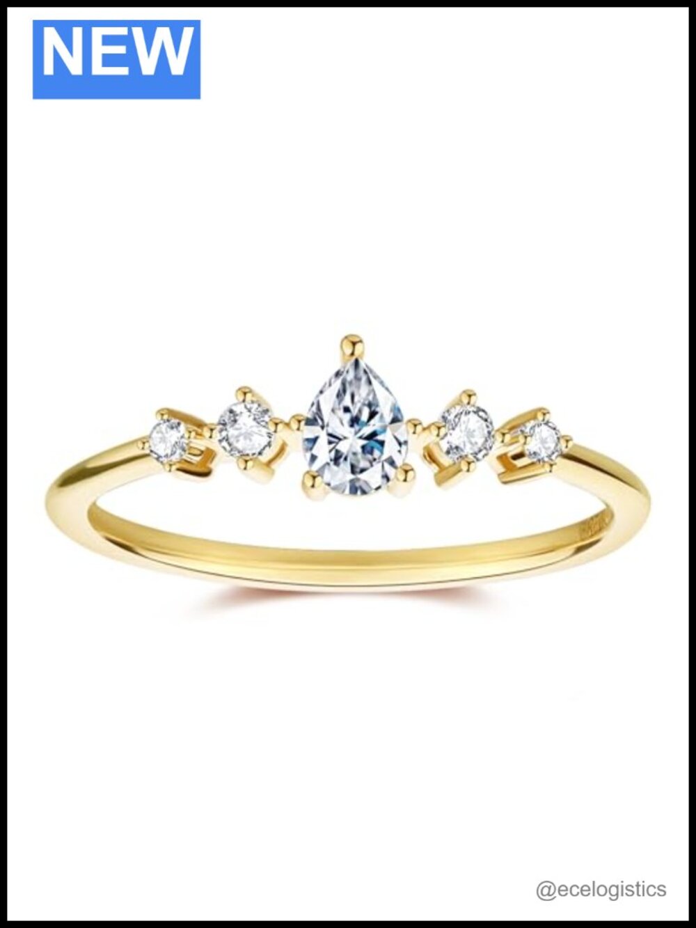 14K Gold Moissanite 5-Stone Pear Shaped Engagement Ring Stackable